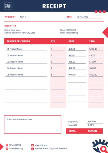 Edit a receipt sample