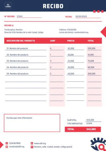 Edita una plantilla de recibo