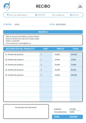 Edita una plantilla de recibo