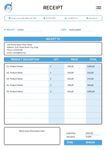 Edit a receipt sample