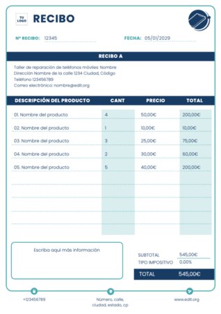 Edita una plantilla de recibo