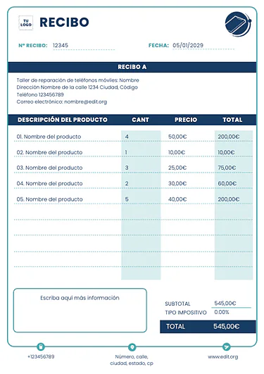 Edita una plantilla de recibo