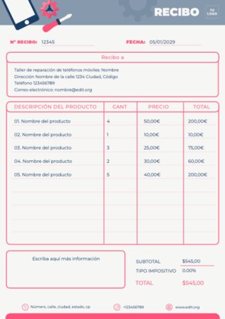 Edita una plantilla de recibo