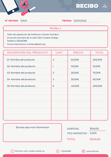 Edita una plantilla de recibo