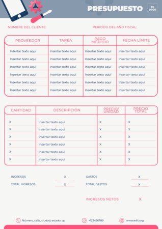 Edita un diseño de presupuesto