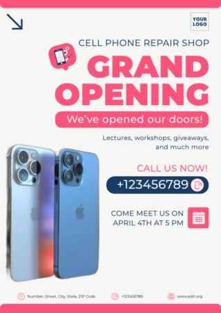 Crie designs para sua inauguração