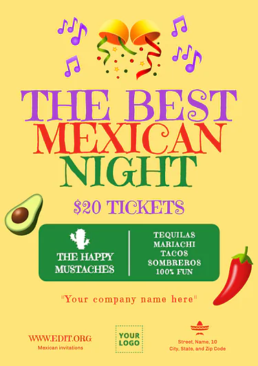 Een sjabloon voor een uitnodiging met Mexicaans thema bewerken