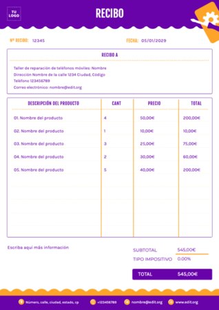 Edita una plantilla de recibo