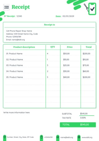 Edit a receipt sample