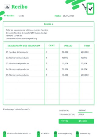 Edita una plantilla de recibo