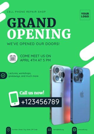 Crie designs para sua inauguração