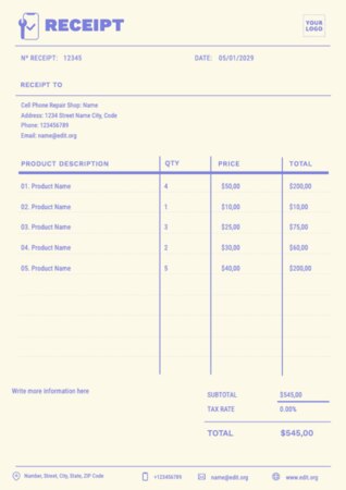 Edit a receipt sample