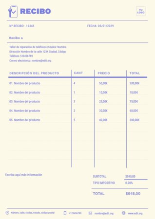 Edita una plantilla de recibo