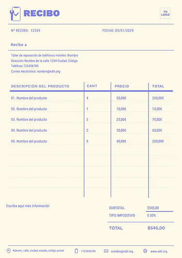 Edita una plantilla de recibo