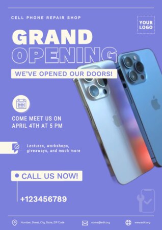 Crie designs para sua inauguração