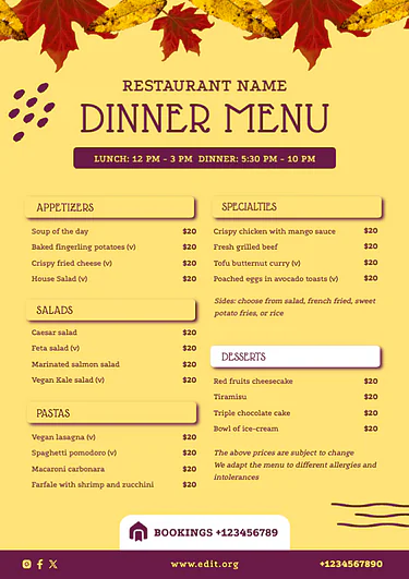 Edit my menu online