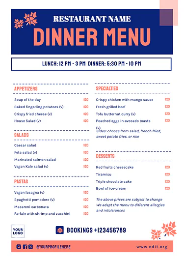 Edit my menu online