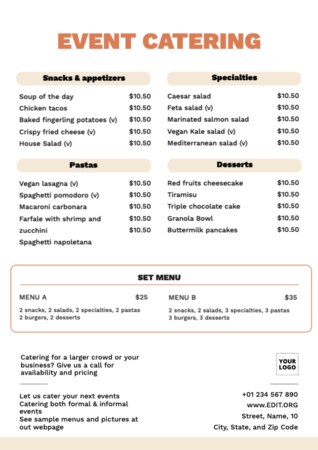 Edite um cardápio de buffet