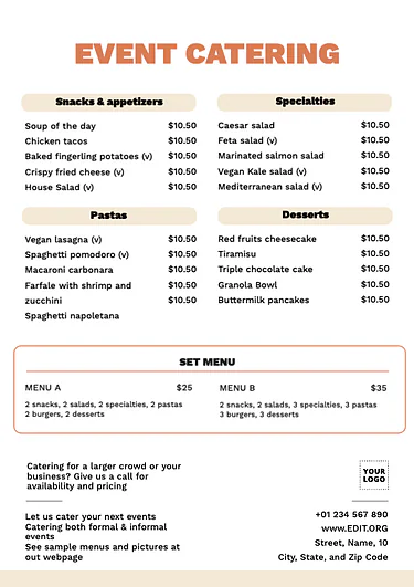 Edit a catering menu