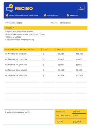 Edita una plantilla de recibo