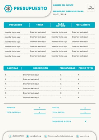 Edita un diseño de presupuesto