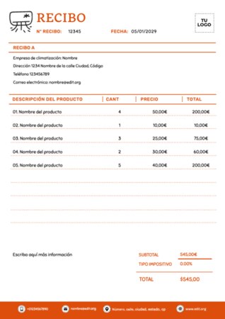 Edita una plantilla de recibo
