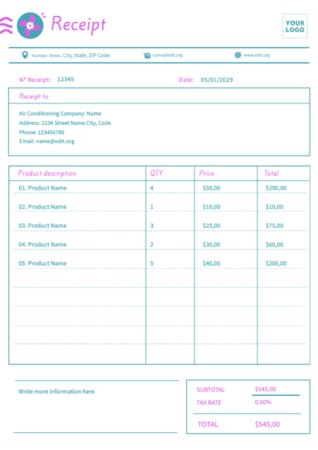 Edit a receipt sample