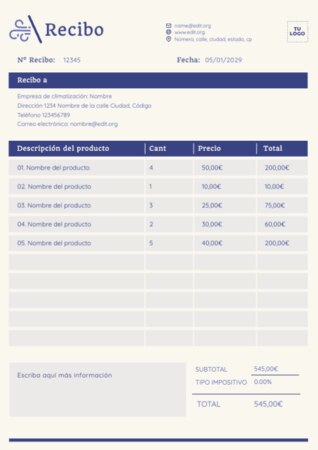 Edita una plantilla de recibo