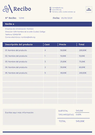Edita una plantilla de recibo