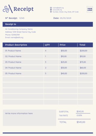 Edit a receipt sample