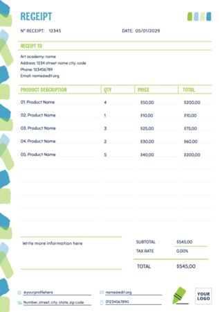 Edit a receipt sample