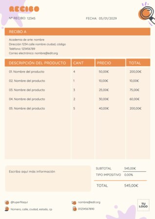 Edita una plantilla de recibo