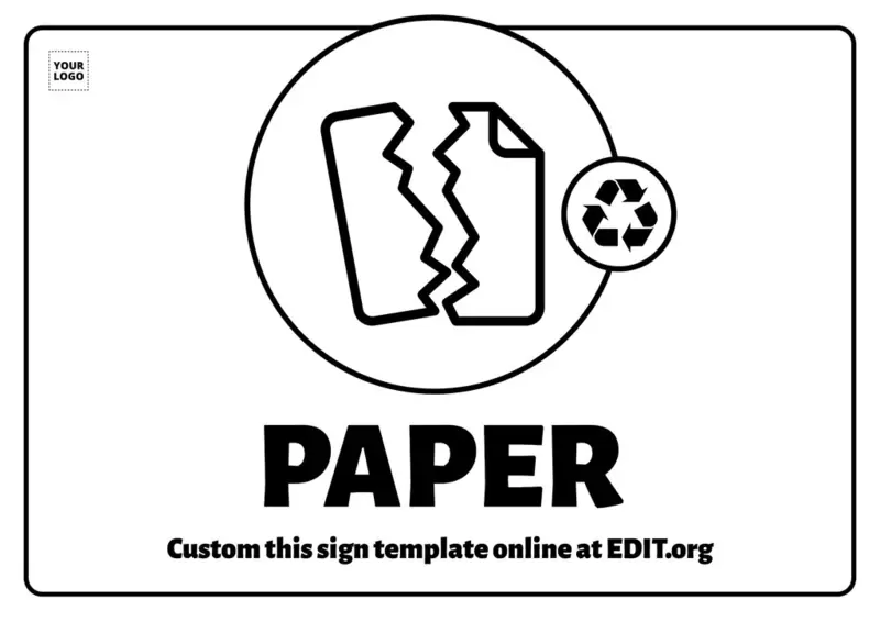 Paper recycling printable sign to edit and adapt online