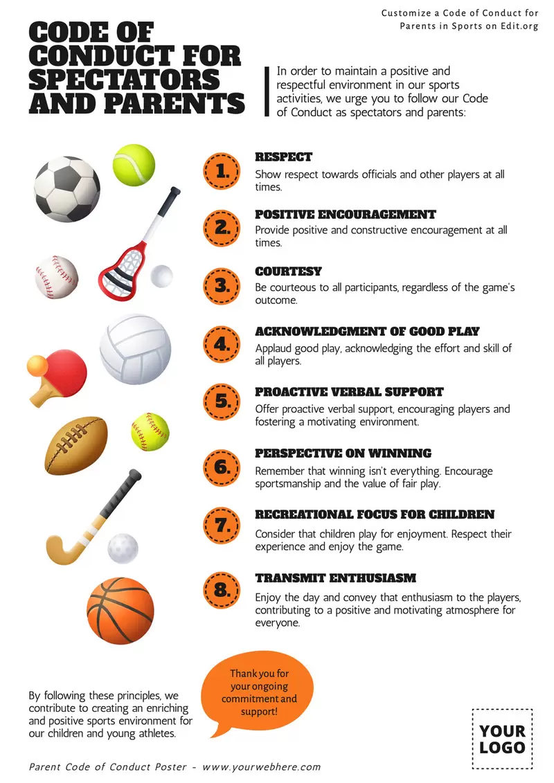 Parents code of conduct for sports poster template