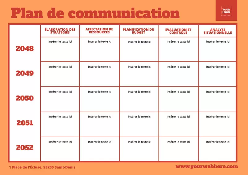 modèle de plan de communication orange et rouge éditable en ligne