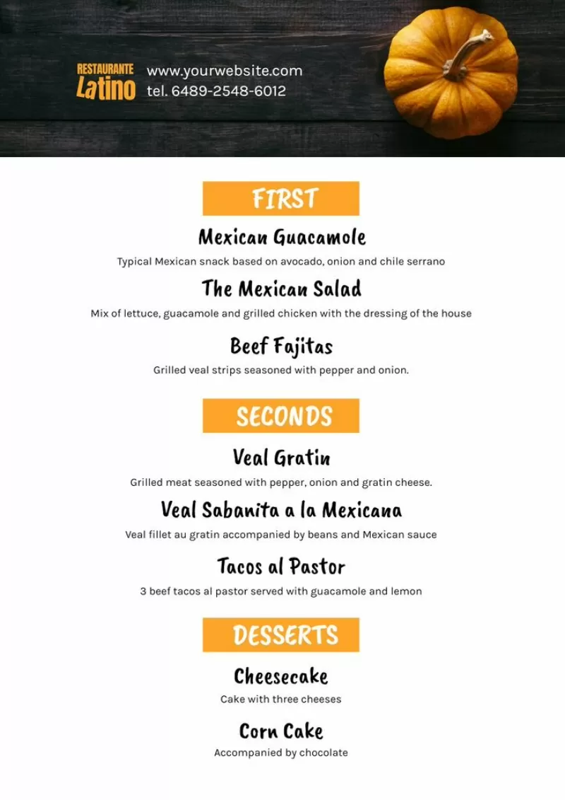 menu d'halloween à thème pour les restaurants