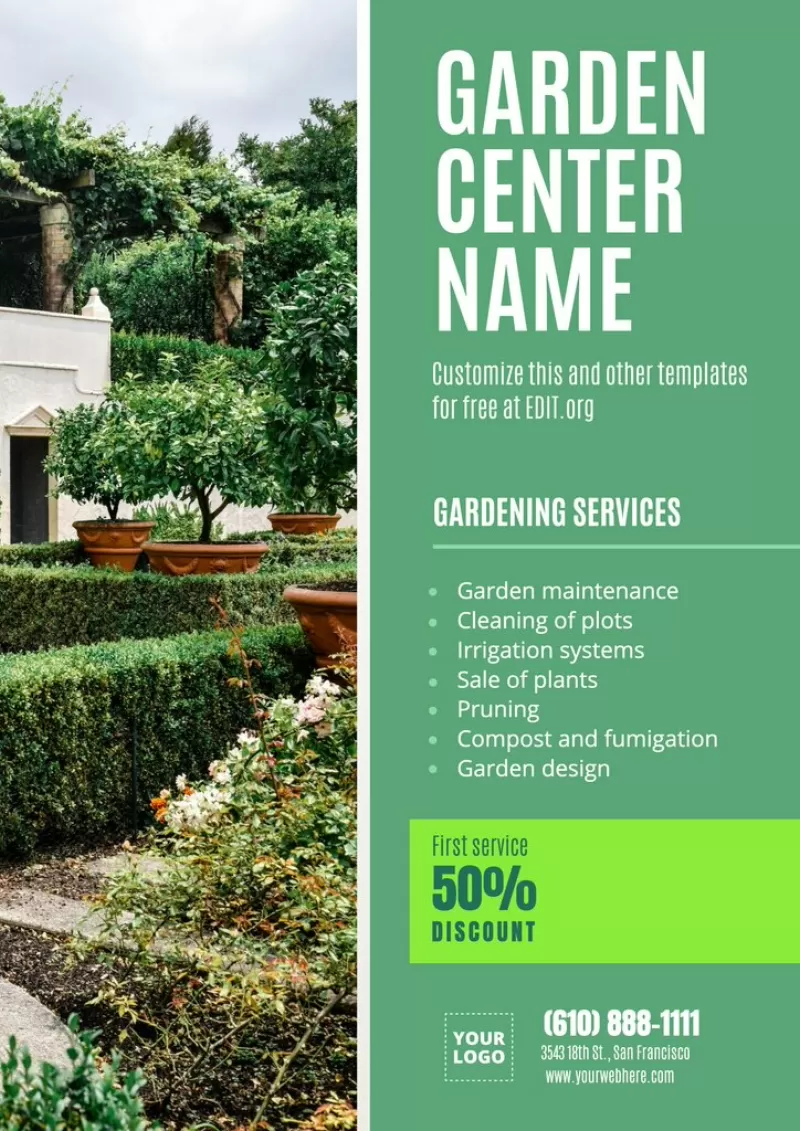 Design di modelli di garden center da personalizzare online gratuitamente