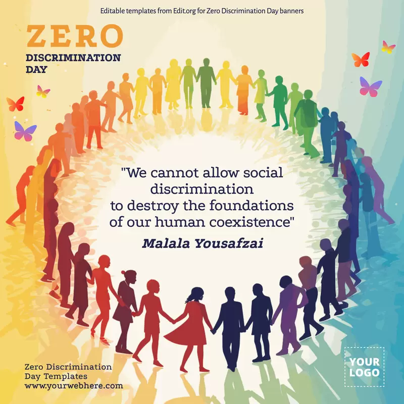 Customizable No Discrimination Day banner with quotes