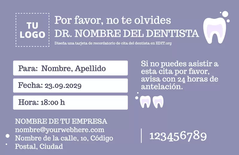 Plantillas de tarjetas de citas dentales gratis