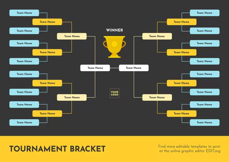 Modello di tabellone per torneo a 16 squadre da modificare online