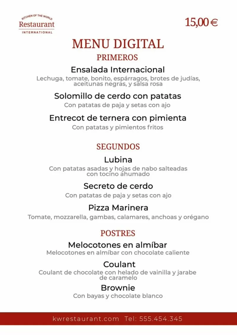 plantilla menu digital para restaurantes
