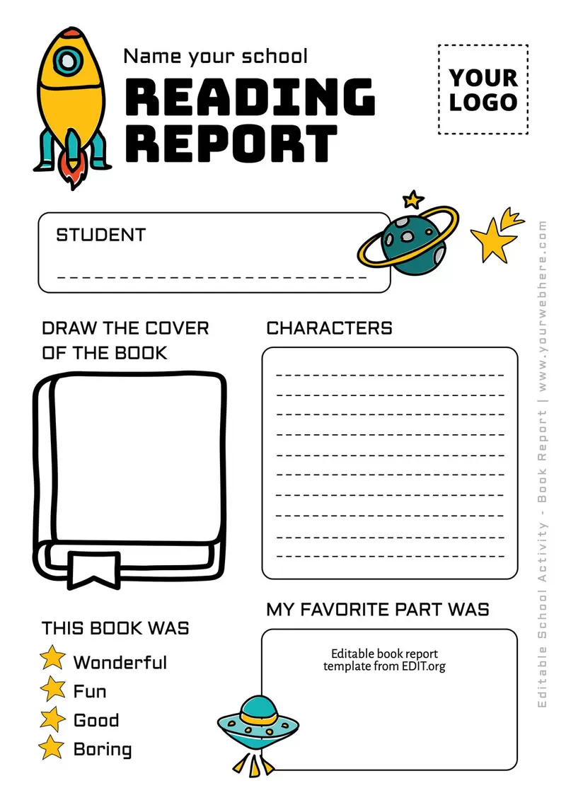 Customizable book report template for 1st graders