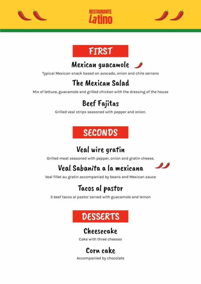 menu latin restaurant template