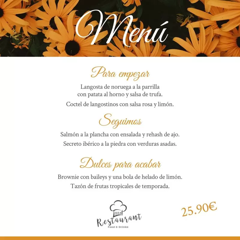 plantilla menu restaurante flores