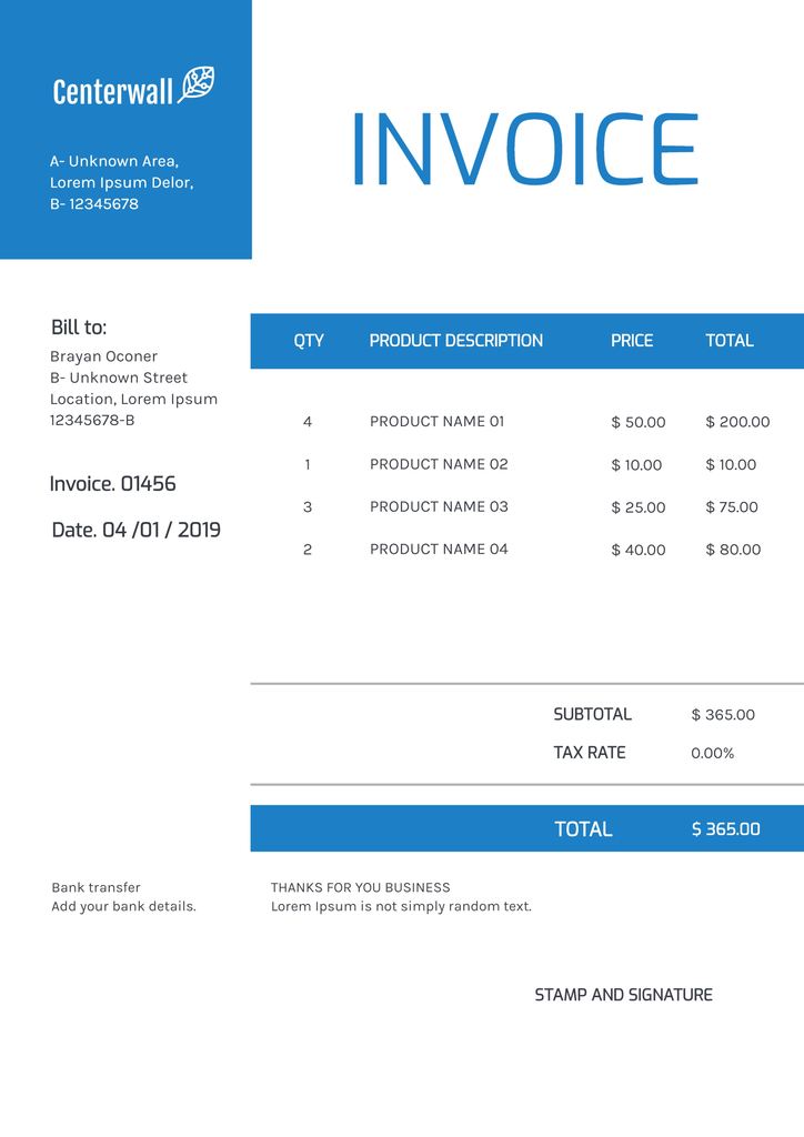 Free Invoice Templates To Edit Online