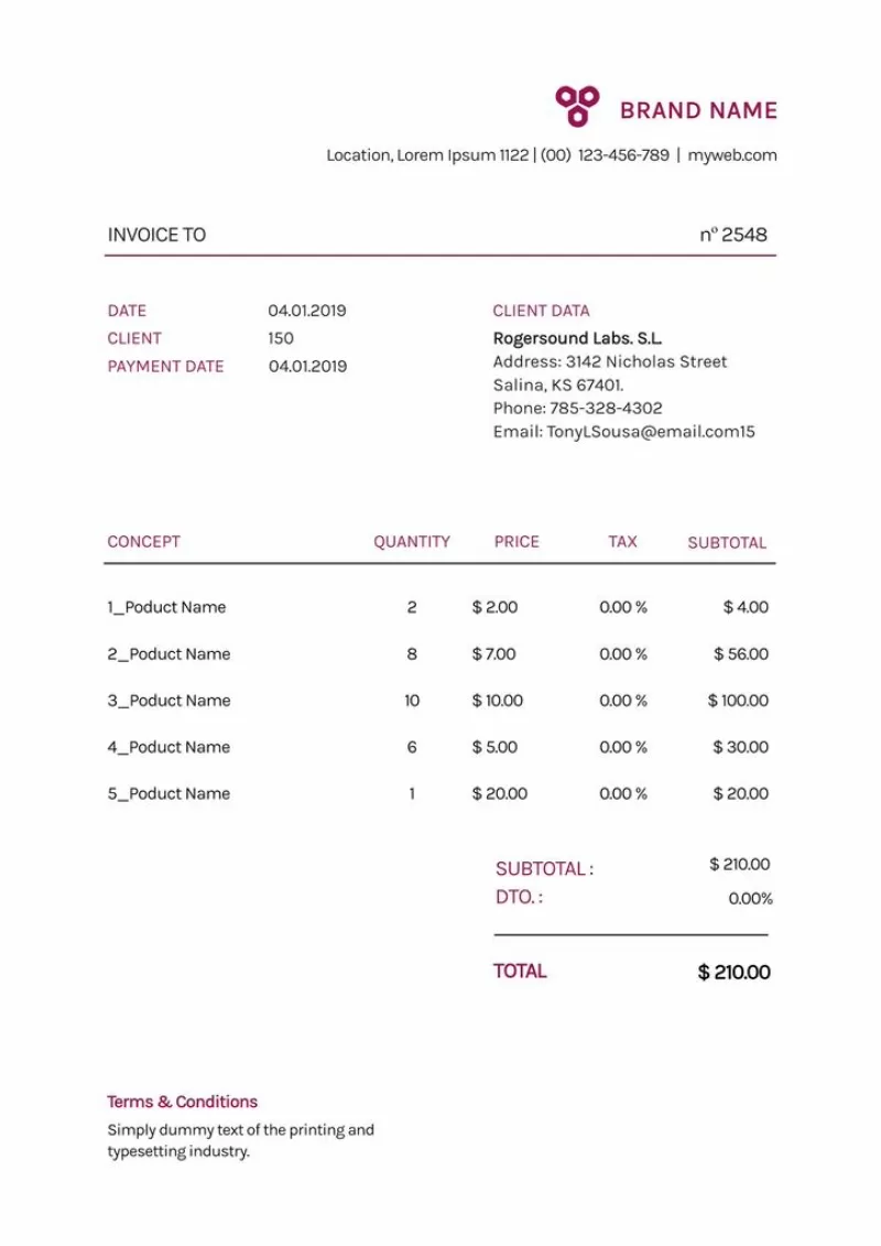 Rechnungsvorlage violettes Design