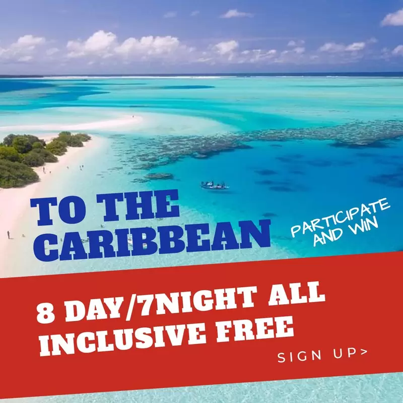 Bearbeitbares Banner für Reisebüros, zur Bewerbung von tropischen Reisen in die Karibik