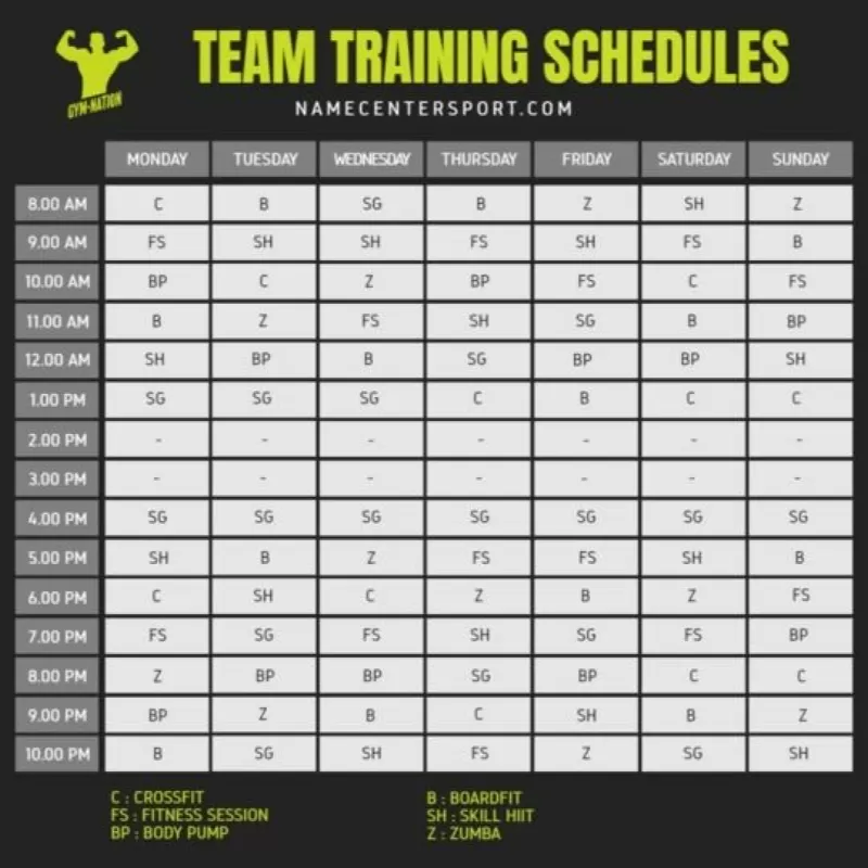 training timetable gym template