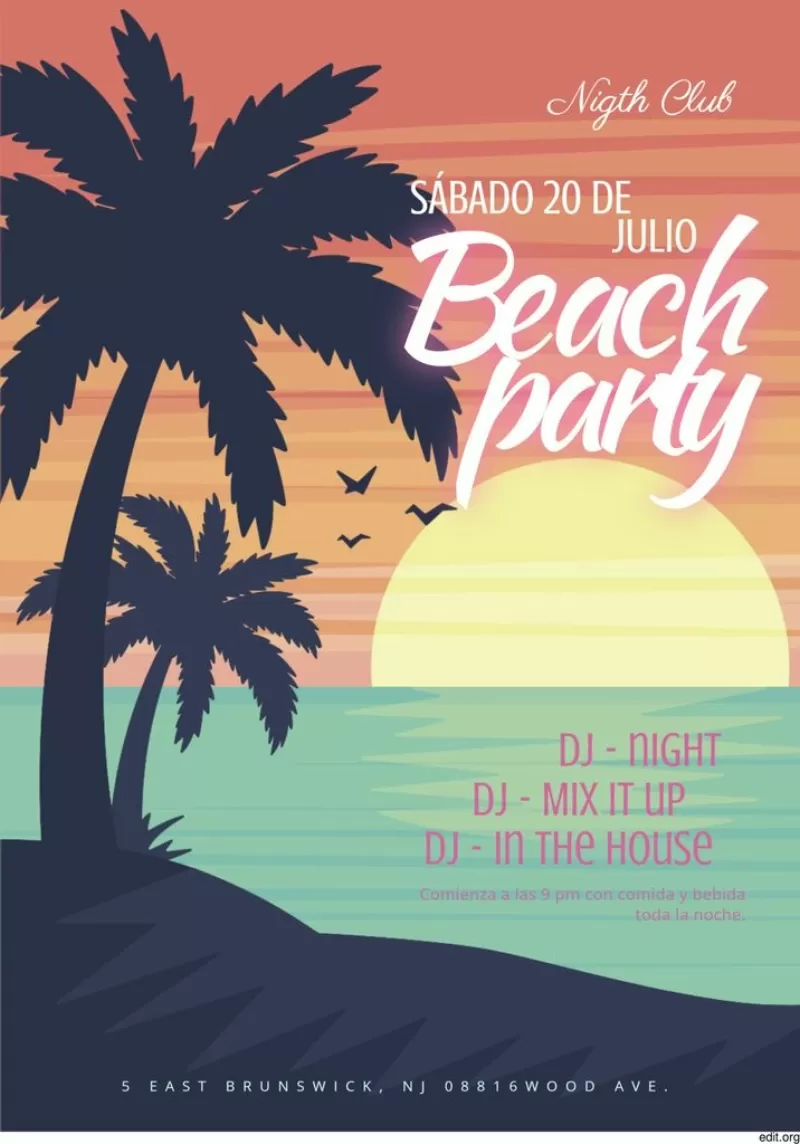 cartel de fiesta en la playa para editar y descargar gratis