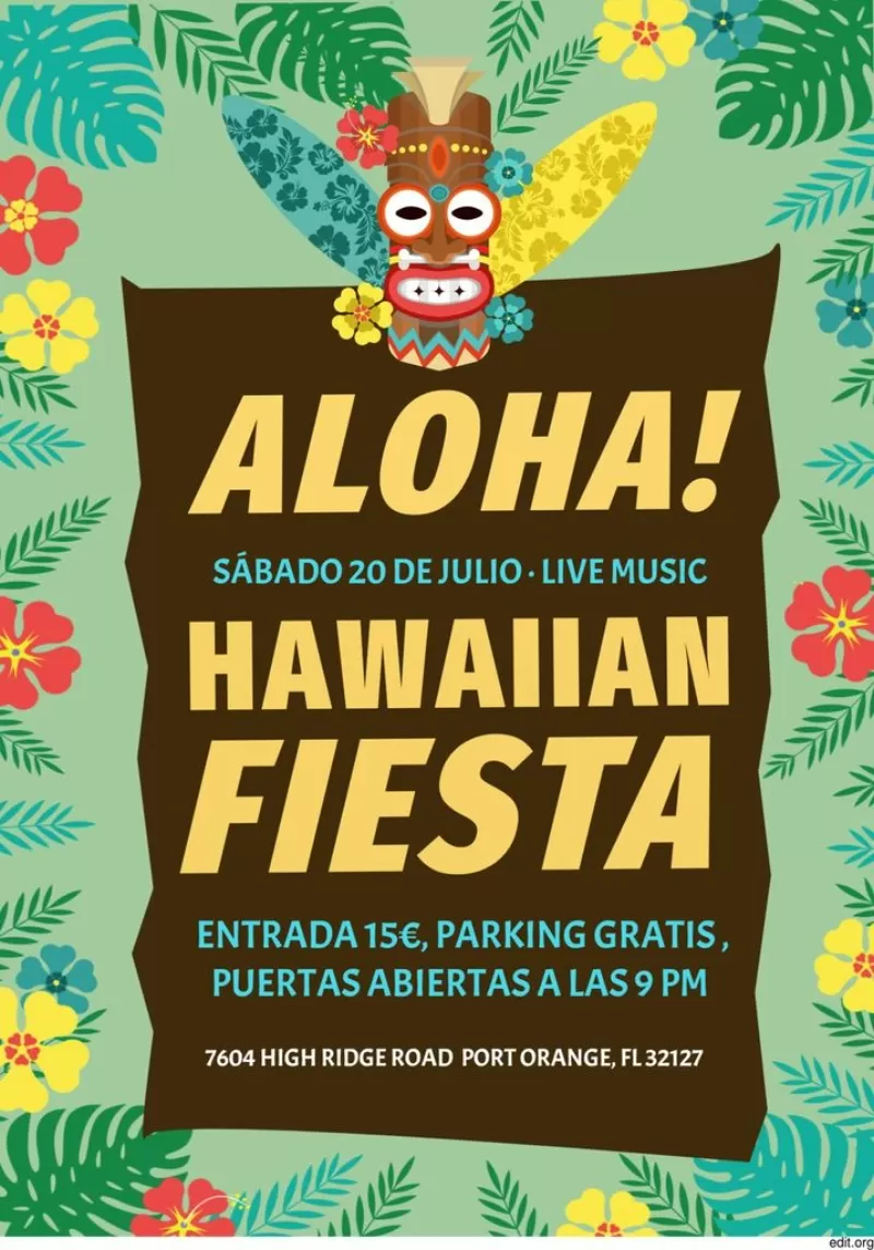 Cartel editable gratis de fiesta hawaiana